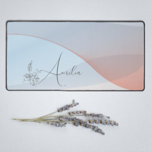 Wave pastel blue coral gradient floral name desk mat