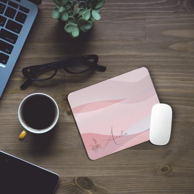 Wave pastel pink rose colour gradient floral name  mouse pad (Creator Uploaded)