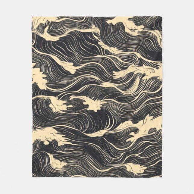 Wave Pattern Coastal Style Fleece Blanket (Front)