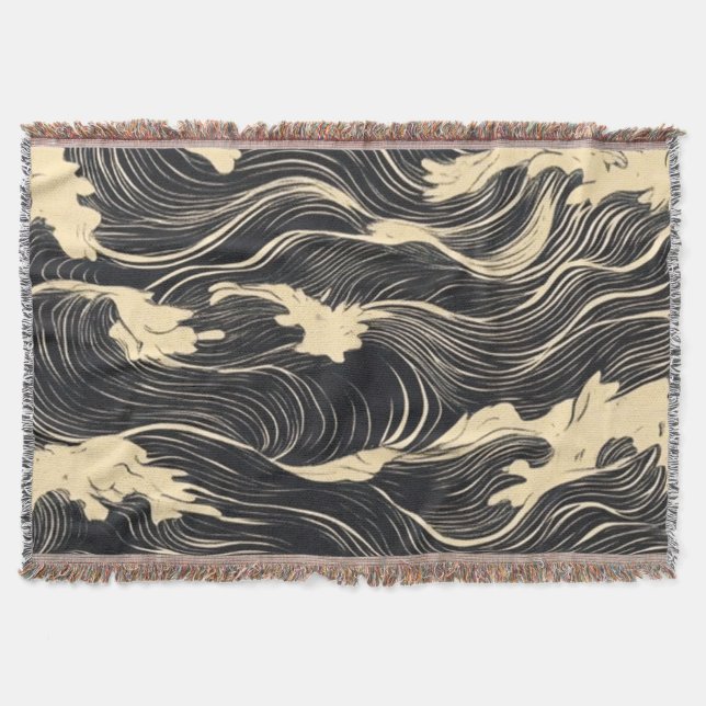 Wave Pattern Coastal Style Throw Blanket (Front)