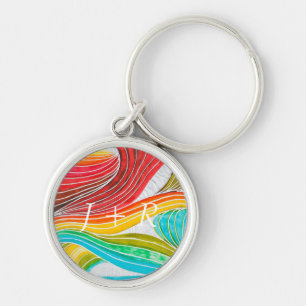 Wave Pattern Drawn By Watercolor Paints Keychain