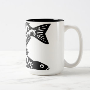Wave Pattern Fish Silhouettes Two-Tone Coffee Mug