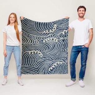 Wave Pattern, Japanese Design Fleece Blanket