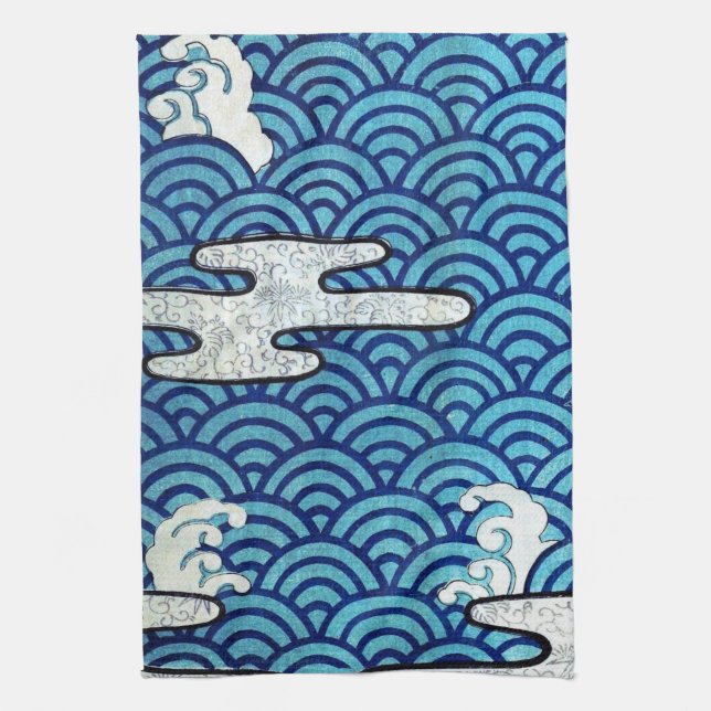 Wave Pattern, Japanese Design Kitchen Towel (Vertical)