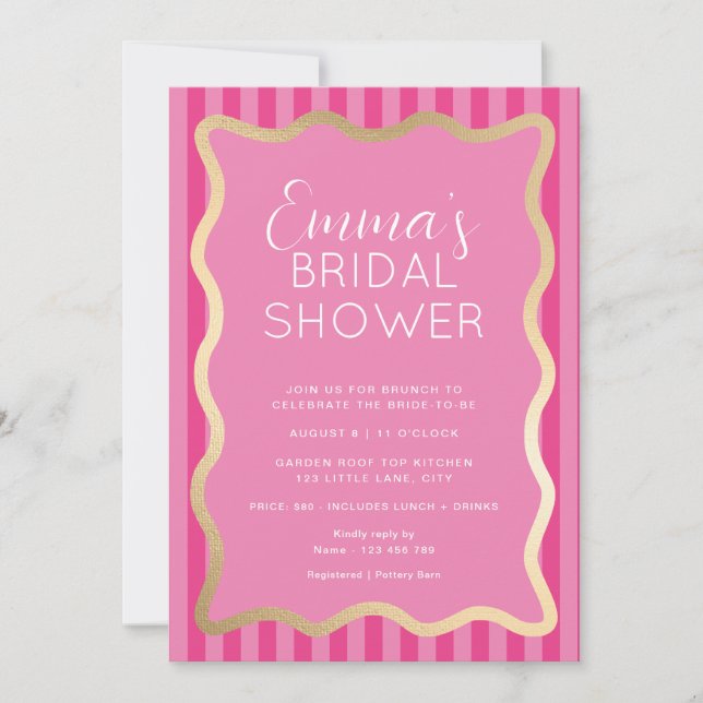 Wave Pink Hot Pink Stripe Bridal Shower Invitation (Front)