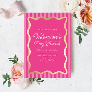 Wave Pink Hot Pink Stripe Valentine's Day Brunch Invitation
