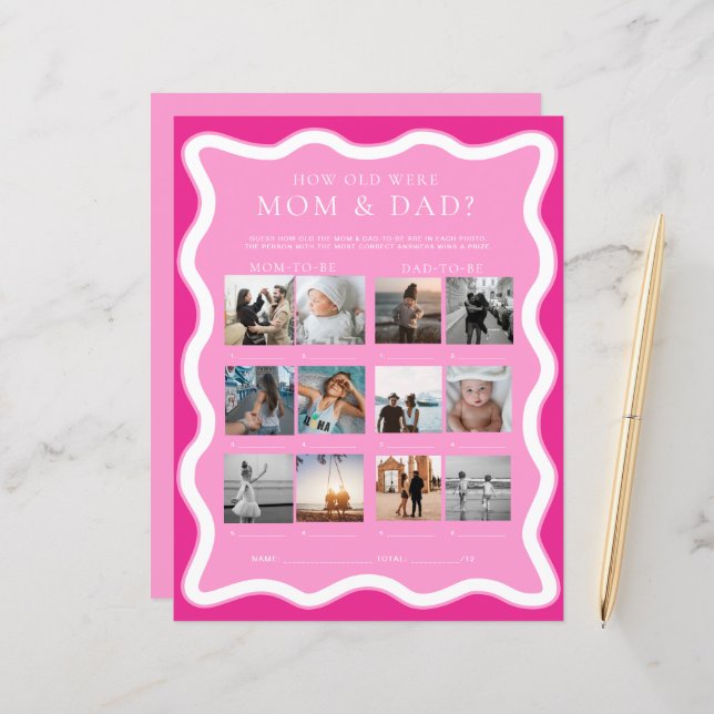 Wave Pink How Old Were Mom and Dad Photo Game (Front/Back In Situ)