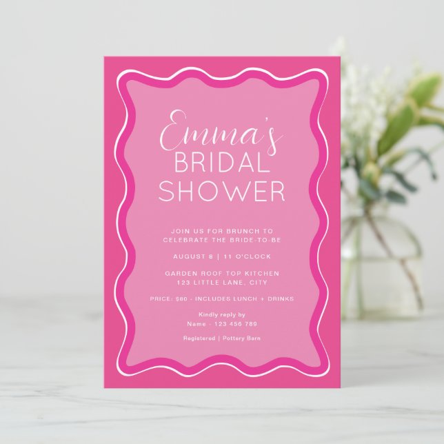Wave Pink White Bridal Shower Invitation (Standing Front)