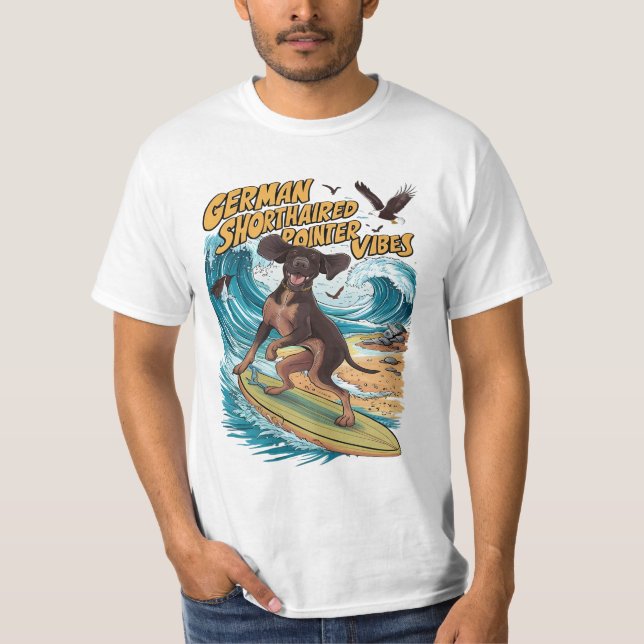 Wave Rider German Shorthaired Pointer Surfing  T-Shirt (Front)