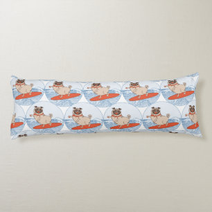 Wave riding happy pug dog on surfboard  body pillow
