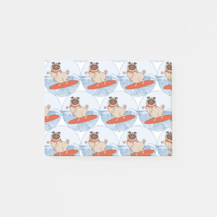 Wave riding happy pug dog on surfboard  post-it notes