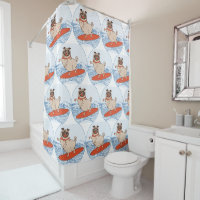 Wave riding happy pug dog on surfboard  scarf band