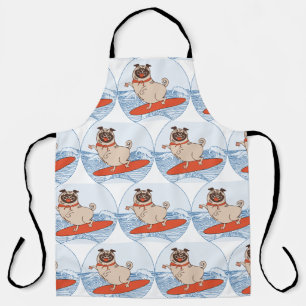 Wave riding happy pug dog on surfboard scarf band apron