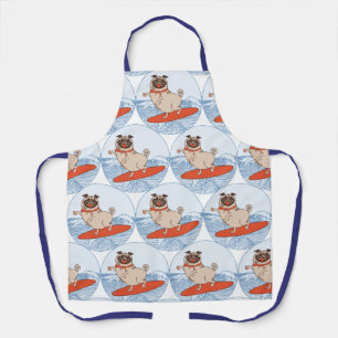 Wave riding happy pug dog on surfboard  scarf band apron