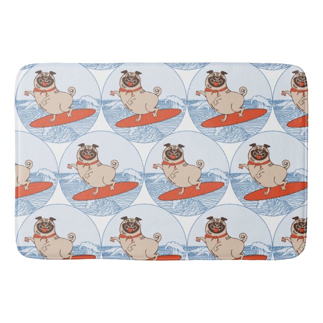 Wave riding happy pug dog on surfboard  scarf band bath mat (Front)