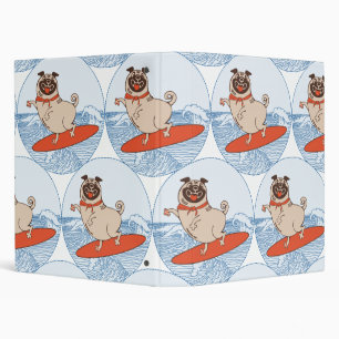 Wave riding happy pug dog on surfboard  scarf band binder