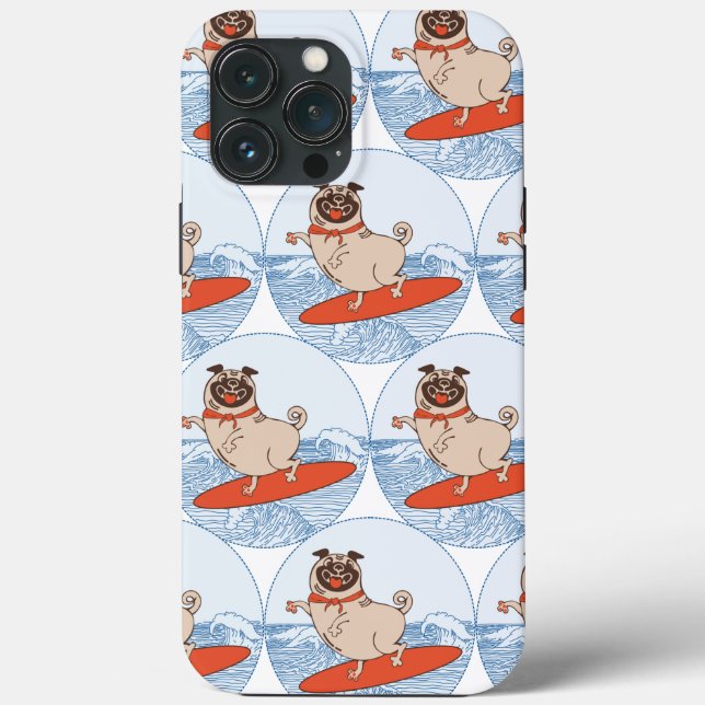 Wave riding happy pug dog on surfboard  scarf band Case-Mate iPhone case (Back)