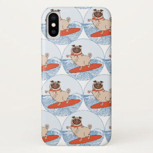 Wave riding happy pug dog on surfboard scarf band Case-Mate iPhone case