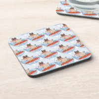 Wave riding happy pug dog on surfboard  scarf band