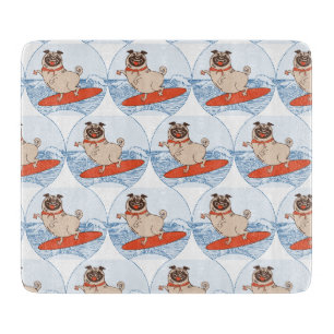 Wave riding happy pug dog on surfboard  scarf band cutting board