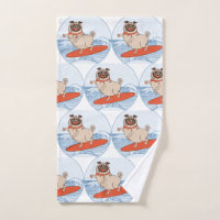 Wave riding happy pug dog on surfboard scarf band