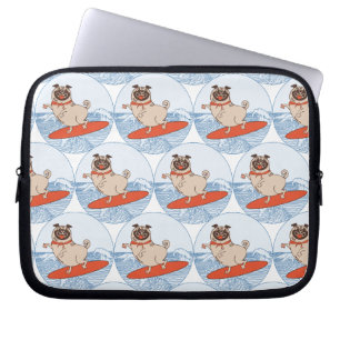 Wave riding happy pug dog on surfboard  scarf band laptop sleeve