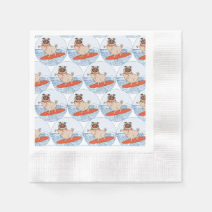Wave riding happy pug dog on surfboard scarf band napkin