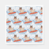 Wave riding happy pug dog on surfboard  scarf band