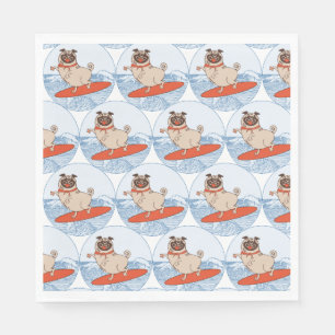 Wave riding happy pug dog on surfboard  scarf band napkin
