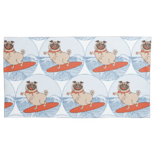 Wave riding happy pug dog on surfboard  scarf band pillowcase