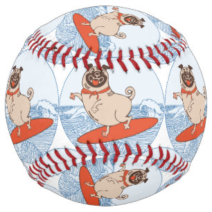 Wave riding happy pug dog on surfboard  scarf band softball