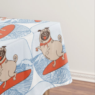 Wave riding happy pug dog on surfboard scarf band tablecloth