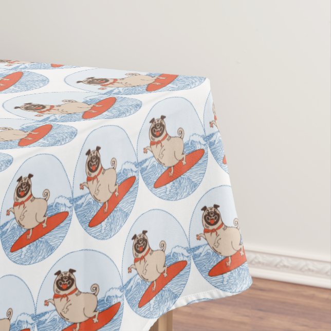 Wave riding happy pug dog on surfboard  scarf band tablecloth (In Situ)