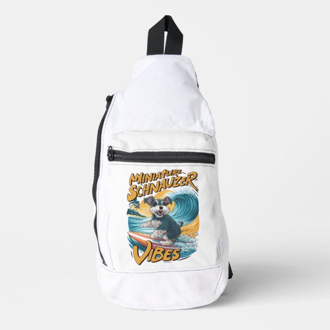 Wave-Riding Miniature Schnauzer Surfing Adventure Sling Bag (Front)