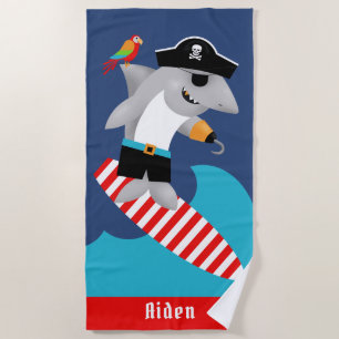 Wave Riding Surfing Shark Pirate Parrot Beach Towel