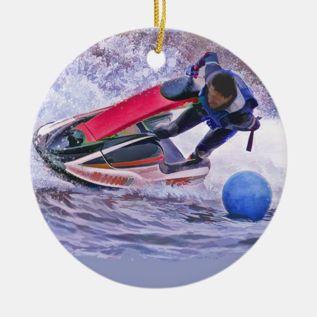 Wave Runner Around the Buoy Ceramic Ornament (Front)