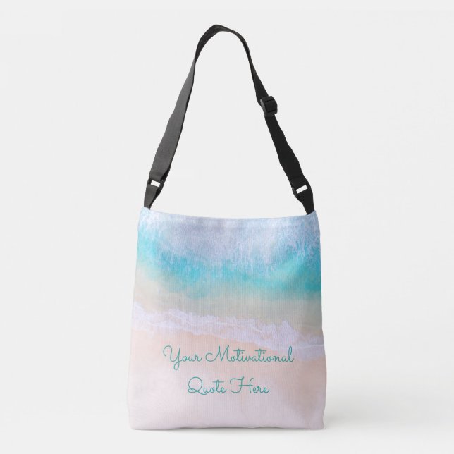Wave, Sand, Beach Motivational Quote Crossbody Bag (Back)