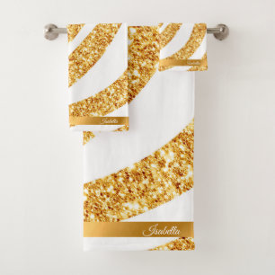 Wave Sea Gold Glitter Boho Popular Collection Bath Towel Set