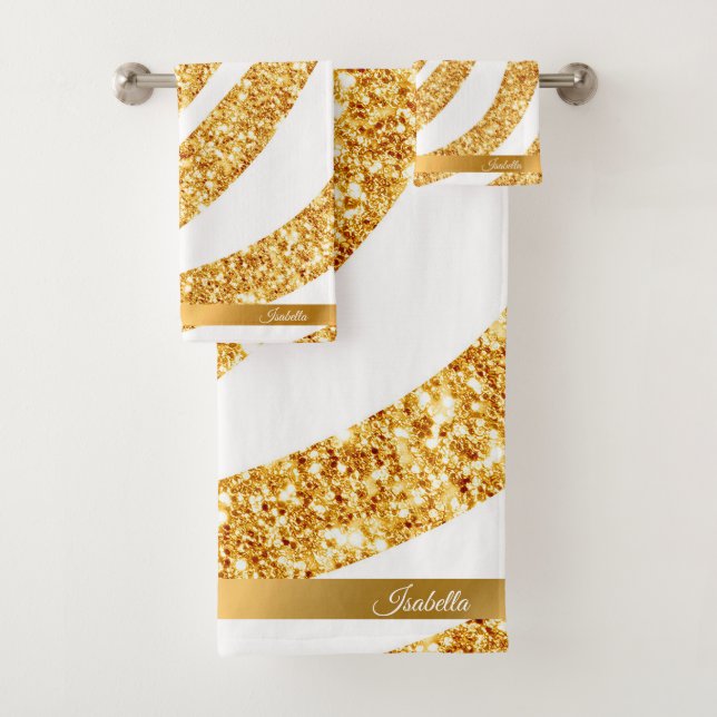 Wave Sea Gold Glitter Boho Popular Collection Bath Towel Set (Insitu)