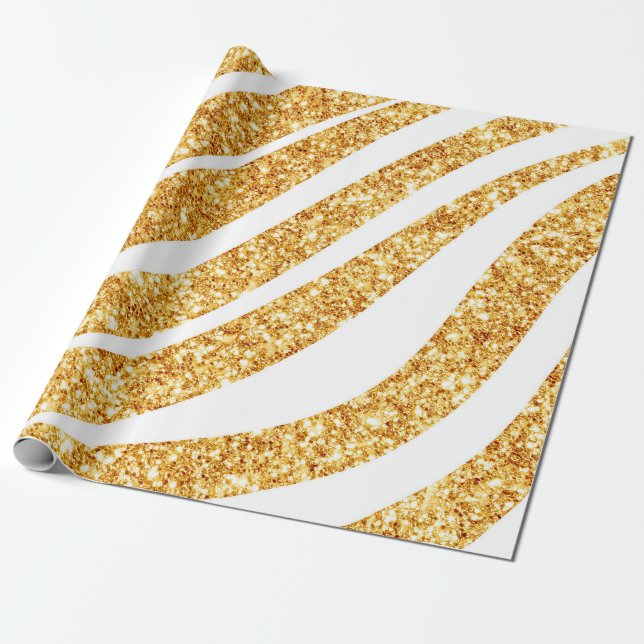 Wave Sea Gold Glitter Boho Popular Collection Wrapping Paper (Unrolled)