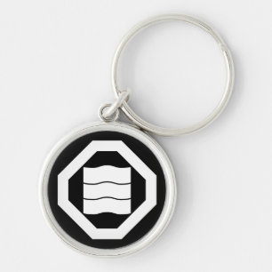 Wave-shaped kanji characters for three on tray keychain