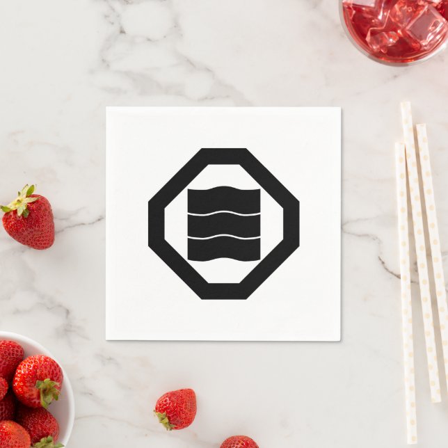 Wave-shaped kanji characters for three on tray napkin (Insitu)