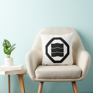 Wave-shaped kanji characters for three on tray throw pillow
