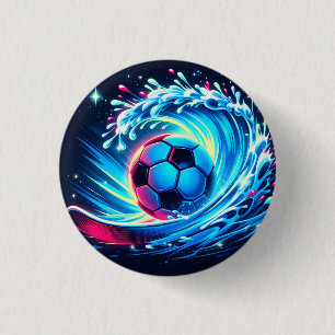 Wave Soccer Ball Futuristic Ocean Football Surf 1 Inch Round Button