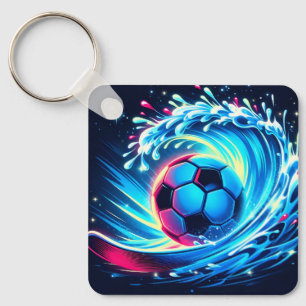 Wave Soccer Ball Futuristic Ocean Football Surf Keychain