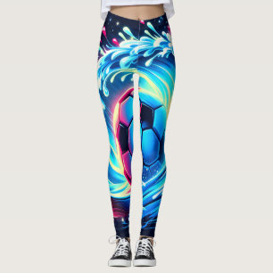 Wave Soccer Ball Futuristic Ocean Football Surf Leggings