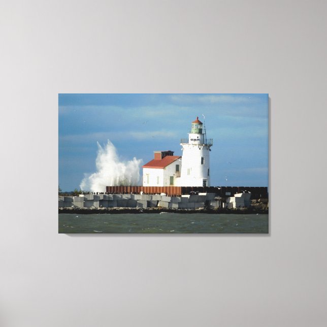 Wave Splash Lighthouse (Sepia) Canvas Print (Front)