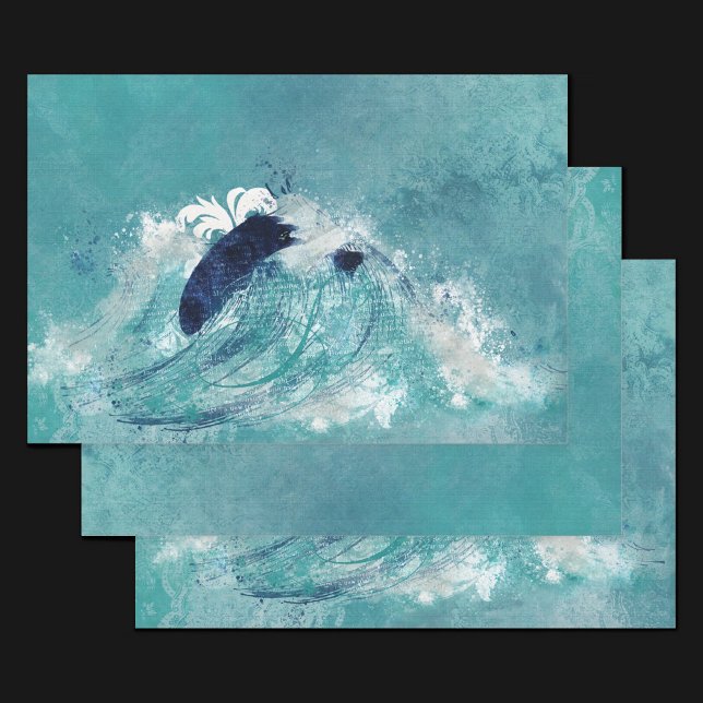 Wave Sublimation | Nautical Tidal Water Blue-Green Wrapping Paper Sheet (Creator Uploaded)