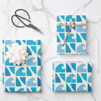 Wave Surf Retro Blue    Wrapping Paper Sheet