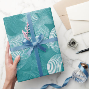 Wave Teal Aqua Motion White Abstract Pattern Wrapping Paper
